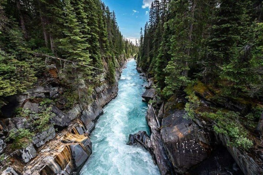 A river flowing through a canyon with dense forest on both sides. 4