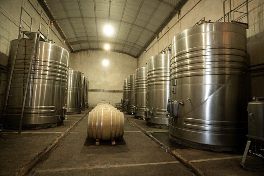 Tanques de fermentación de acero inoxidable en un almacén. 5
