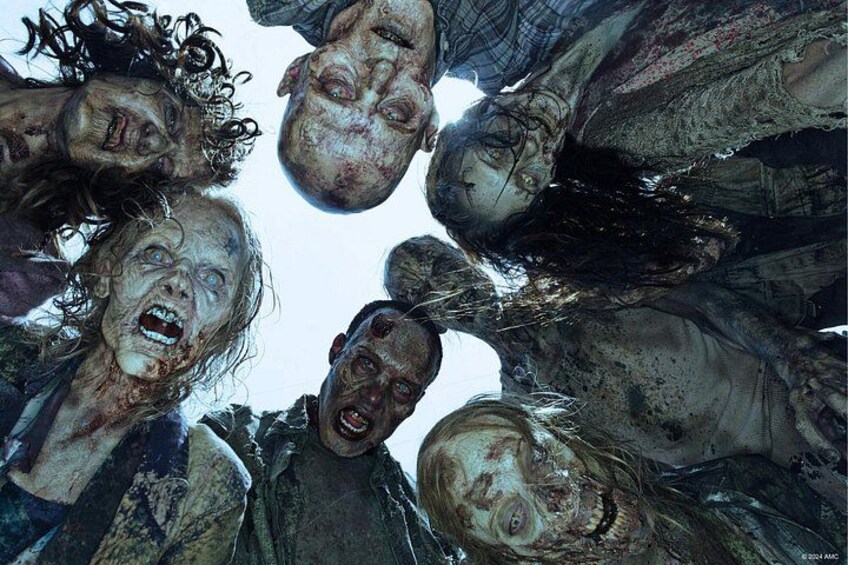 A group of zombies with visible injuries and disheveled hair. 2