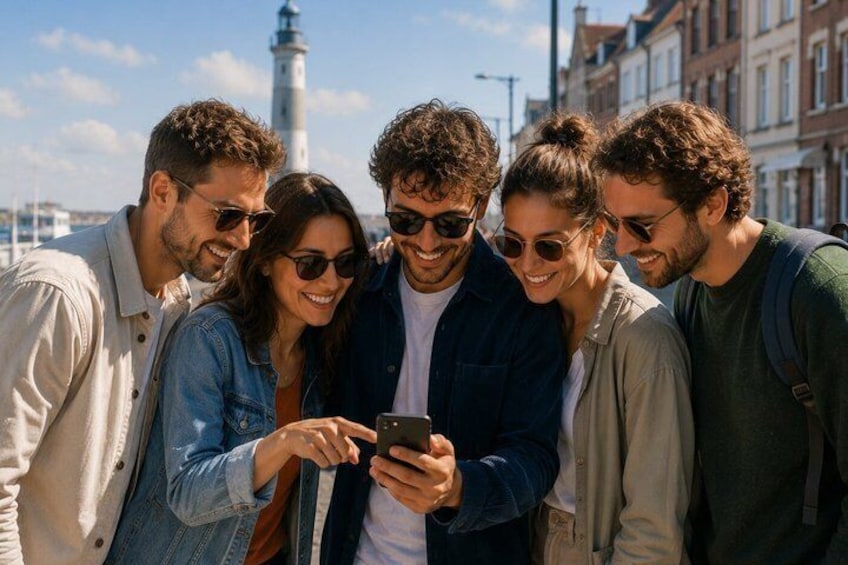 A group of people looking at a smartphone. 1