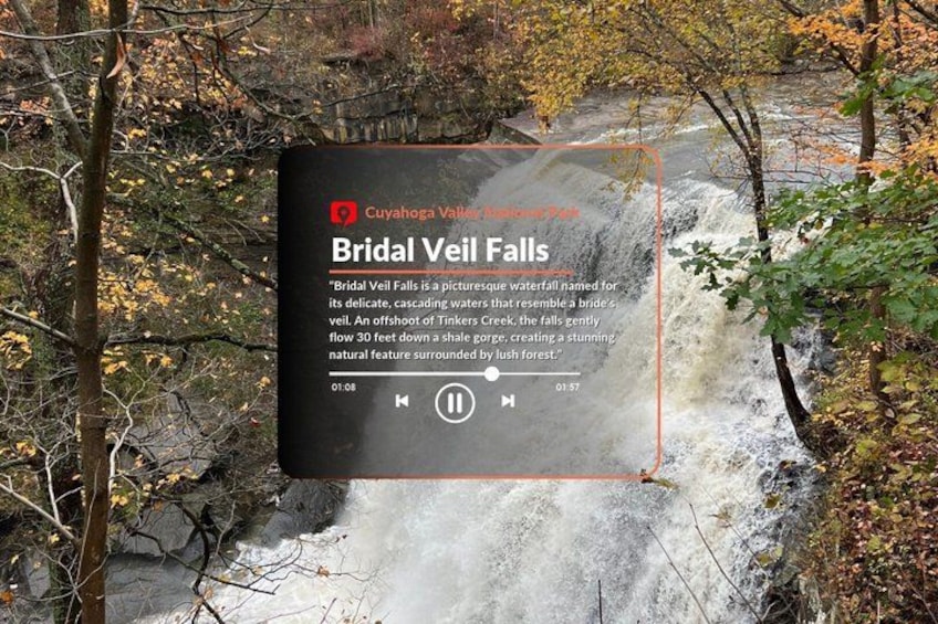 Bridal Veil Falls, a picturesque waterfall in Cuyahoga Valley National Park, surrounded by autumn foliage. 5