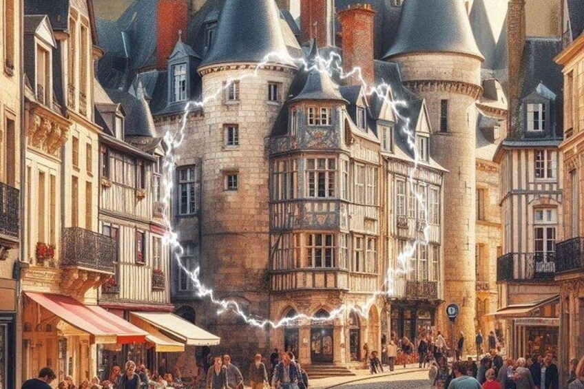 Une ville européenne chargée d’histoire, avec un château, des rues pavées et une foule de personnes. 1