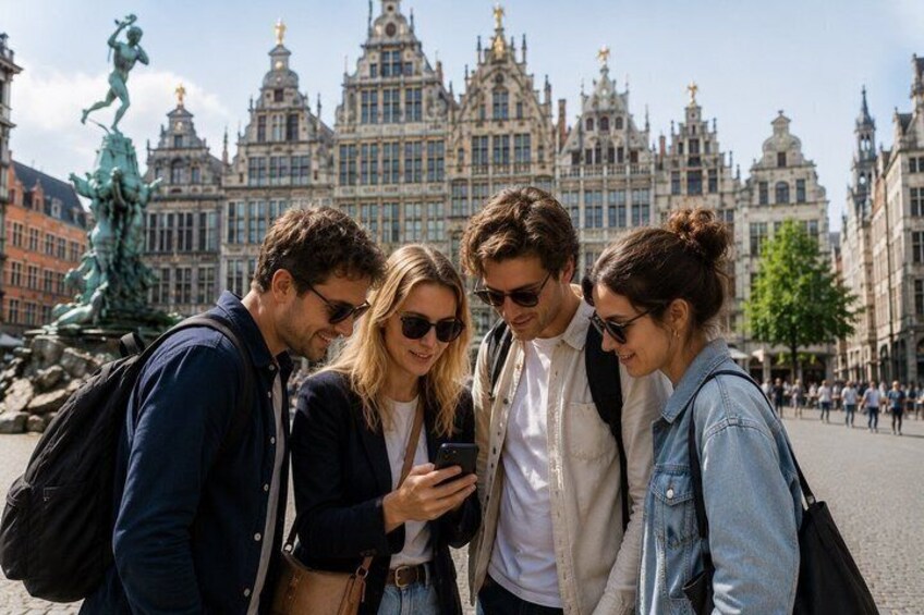 Un grupo de personas frente a un edificio histórico con arquitectura ornamentada. 1