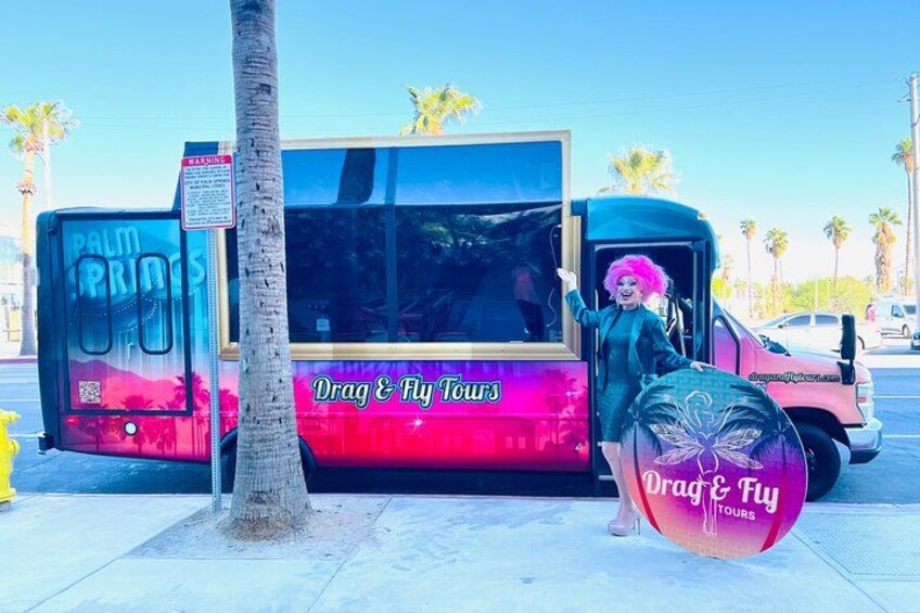 The Drag & Fly is a luxury touring coach is a custom mobile theater. It's a drag theater on wheels and Palm Springs is the stage! 4