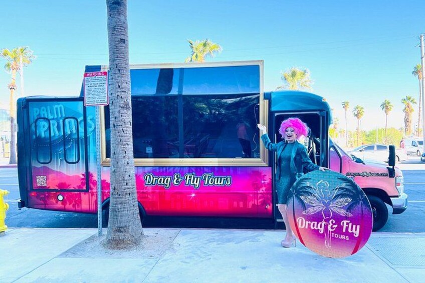 The Drag & Fly is a luxury touring coach is a custom mobile theater. It's a drag theater on wheels and Palm Springs is the stage! 2