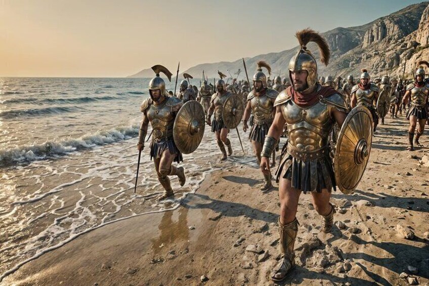 Step into ancient Greece as Athenian warriors march along the shores of Marathon, where history and legend converge. A vivid portrayal of courage and strategy that defined an era. 1