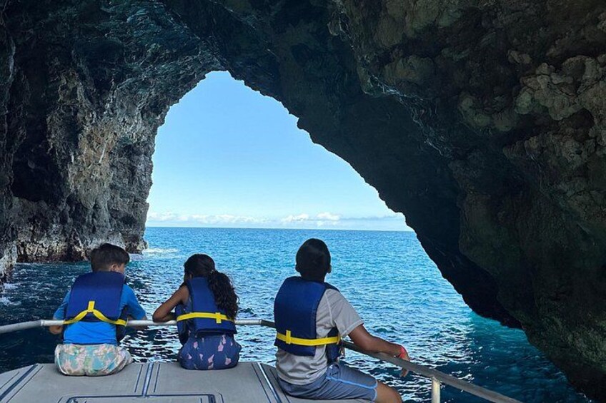 Our Deluxe Power Catamaran fits into all the various sea caves along Na Pali, weather permitting. 2