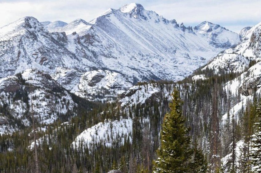 Una cordillera nevada con bosques densos en la base. 3