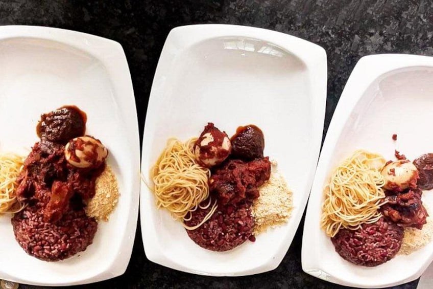 Waakye with Beef, Egg & Wele Stew 3