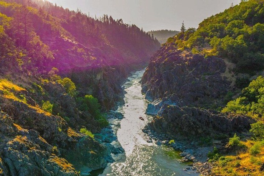 Raft in Hellgate Canyon on the Rogue River in the afternoon. 4