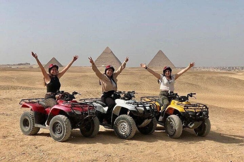 Experience the thrill of ATV riding in the heart of the Giza Desert, with the iconic pyramids as your backdrop. 1