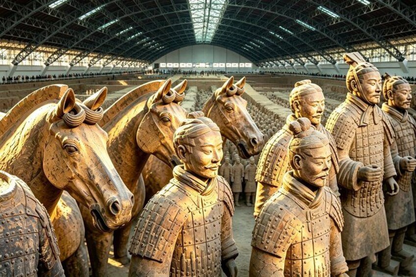 Des statues de soldats en terre cuite exposées dans un musée. 2