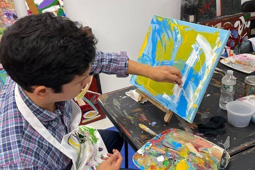 A participant in the Abstract Painting with Palette Knives workshop, proudly exploring their own approach to abstract art. 4