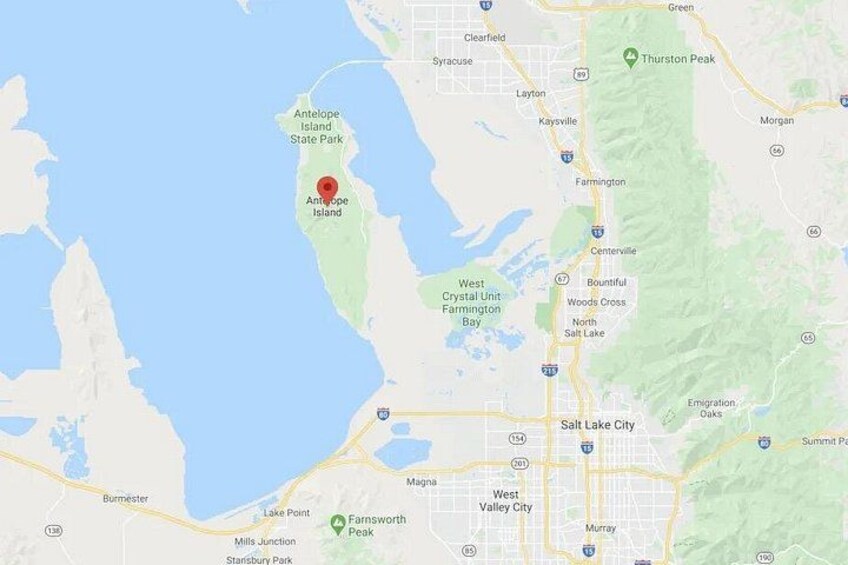 A map with locations like Antelope Island State Park, Antelope Island, and Farmsworth Peak. 2