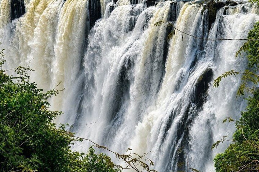 Ein mehrstufiger Wasserfall, umgeben von üppiger Vegetation. 2