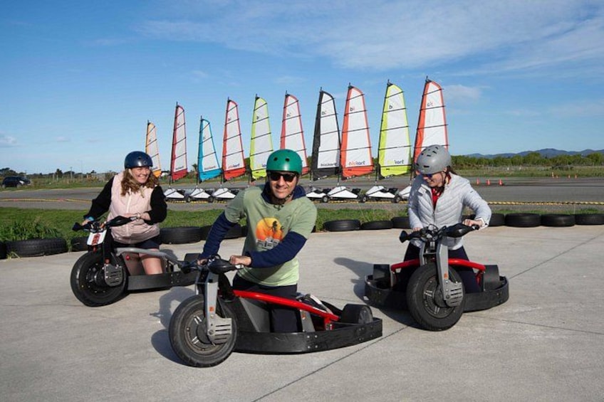 Electric drift trikes with blokarts in the background. 2
