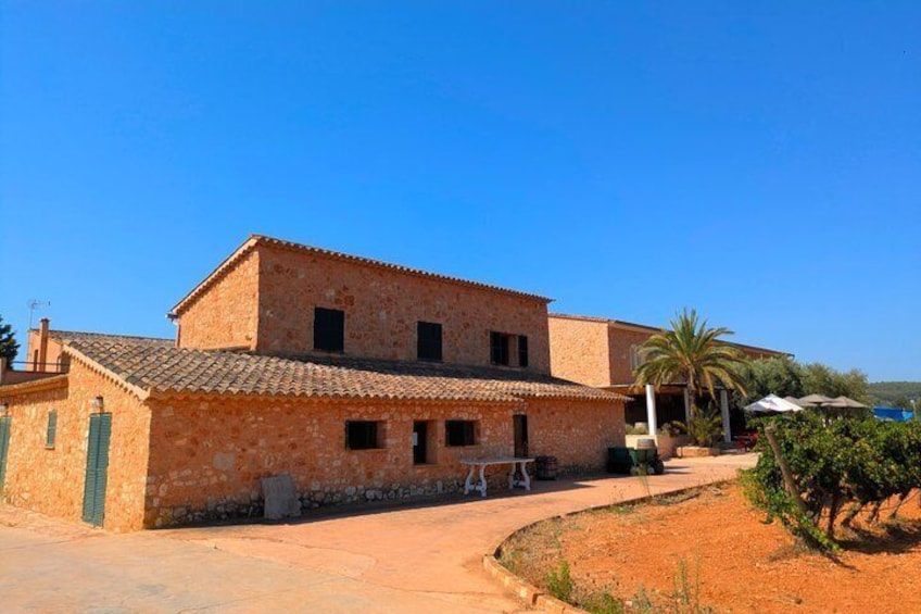 A two-story building with a tiled roof, surrounded by a dirt path and greenery. 3
