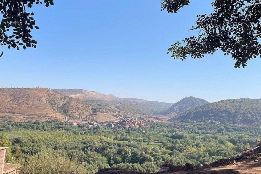 A valley with a town nestled among hills, surrounded by dense forests. 3