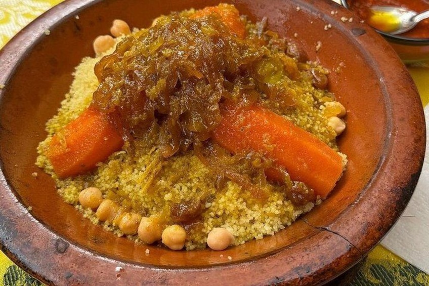 A traditional Moroccan tagine dish with carrots and chickpeas. 5