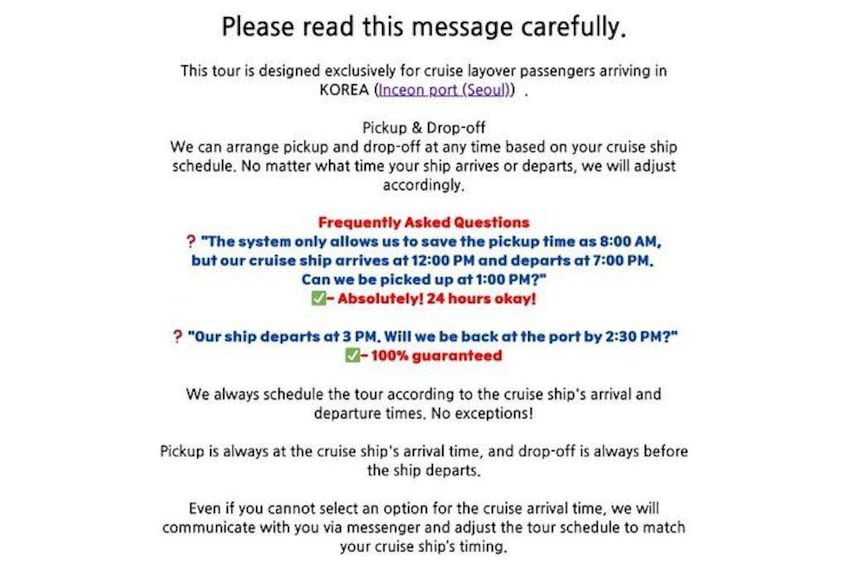 Return Assurance - Seoul Private Tour for Incheon Cruise Guests 3