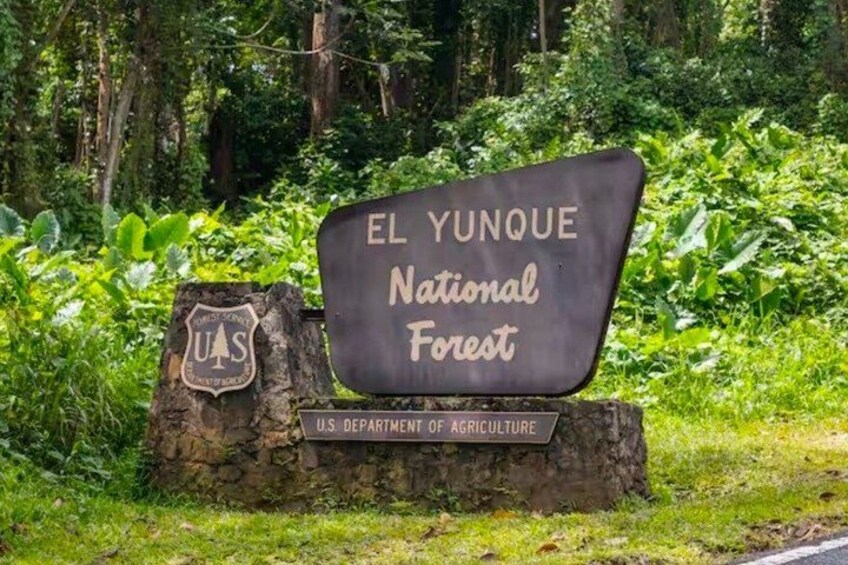 A sign for El Yunque National Forest with a U.S. Department of Agriculture logo. 1
