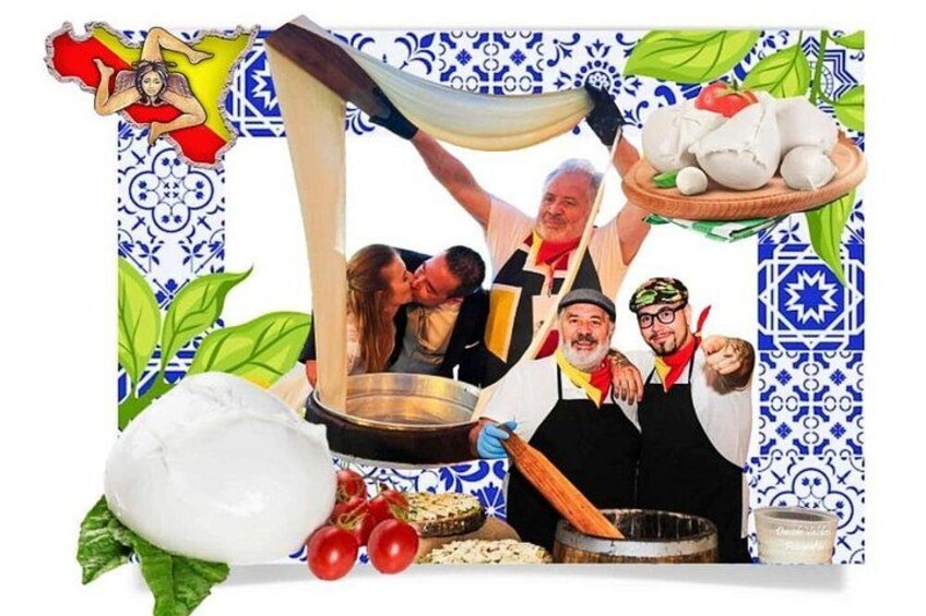 Un groupe de personnes se trouve dans une cuisine, devant une grande meule de fromage blanc, des tomates, ainsi qu'un mortier et un pilon en bois. 5