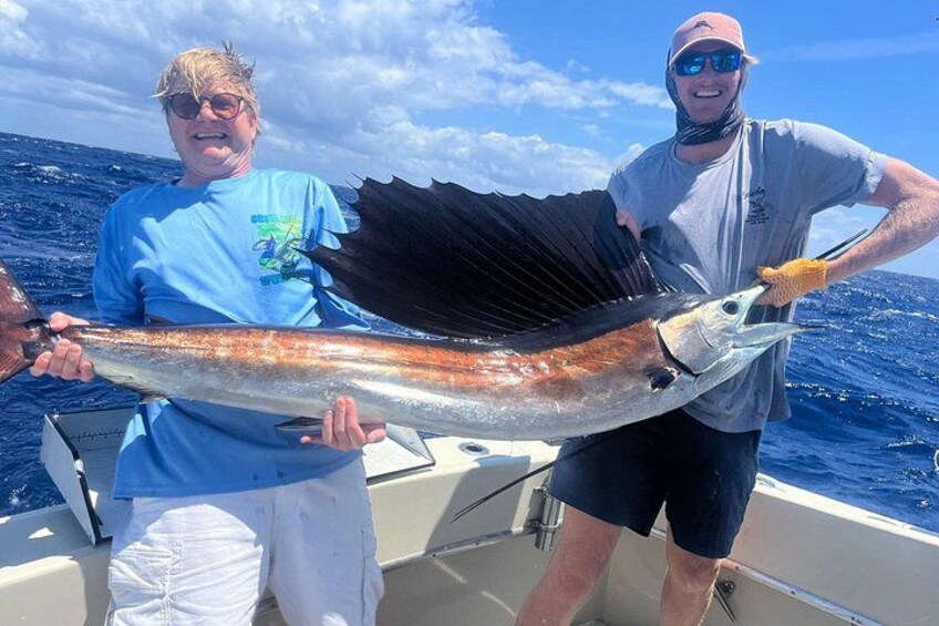 Loyalty and luck on the water! Our longtime guest of 30+ years lands a beautiful sailfish. Here's to many more 3