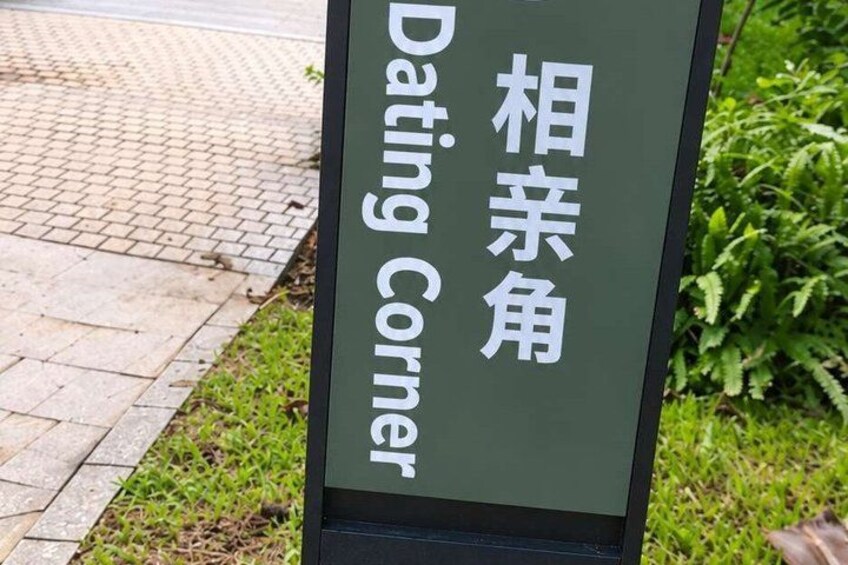 A sign with 'Dating Corner' and Japanese text. 1