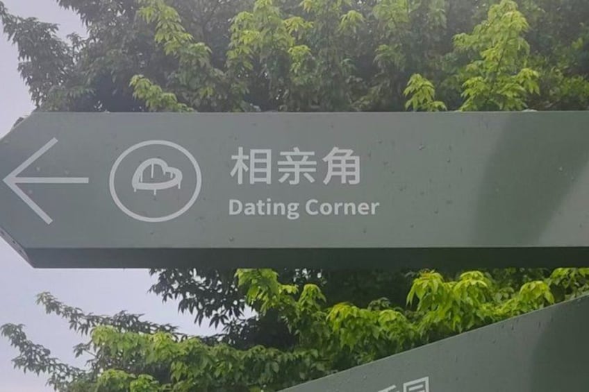 A directional sign with the text 'Dating Corner' and an arrow pointing left. 3