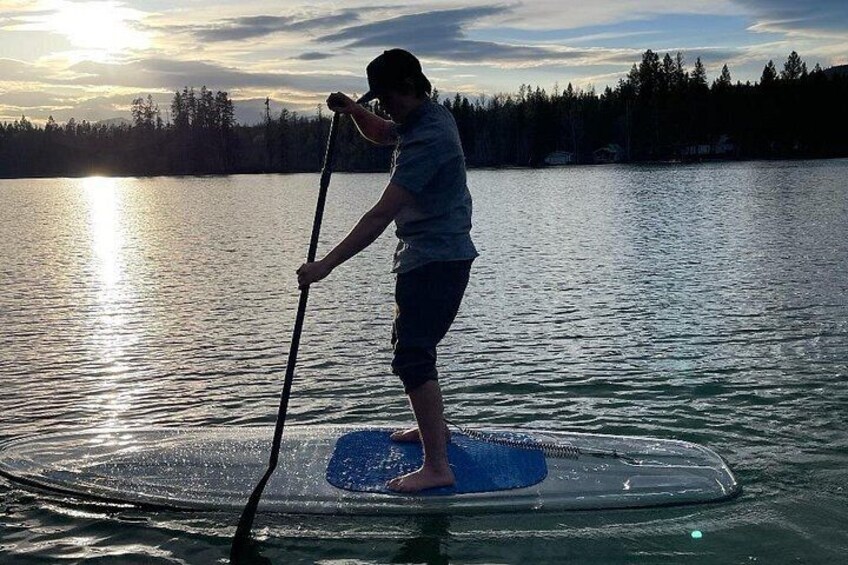 Clear Paddleboarding Lake 5 in West Glacier during sunset 4