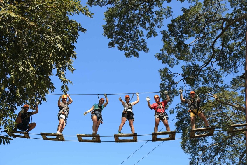 People on a rope course between trees. 1