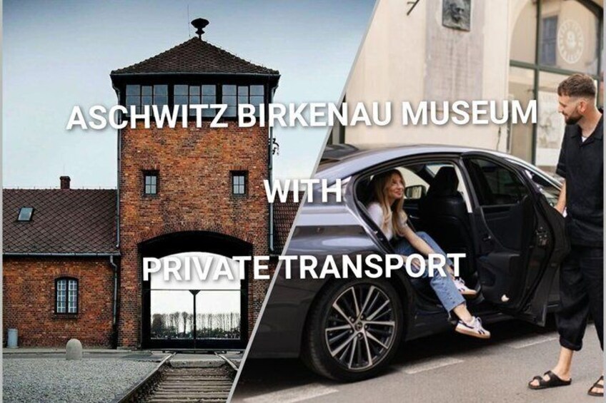 A museum with a brick tower and a car with a person getting out. 1