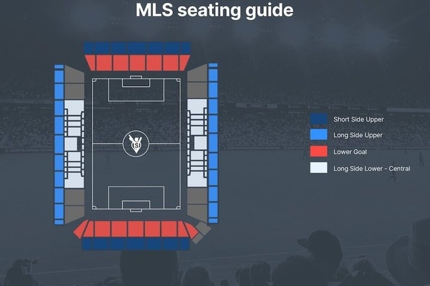 Sitzplan eines Stadions, Bereiche für MLS-Spiele gekennzeichnet. 2