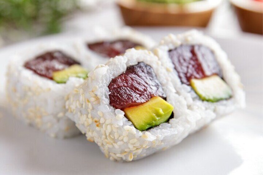 Sushi rolls with avocado and cucumber. 5