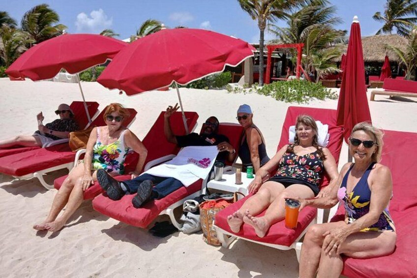 Relaxing beach stop with shaded loungers 2