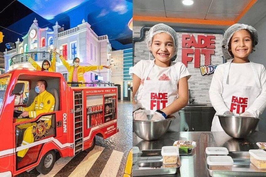 Un camion de pompiers et deux personnes portant des tabliers « FADE FIT ». 2