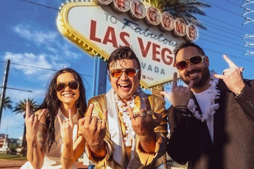 Gold Elvis Wedding or Vow Renewal at Las Vegas Sign 3