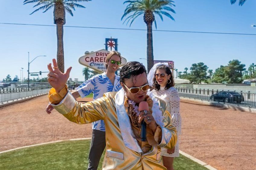 Gold Elvis Wedding or Vow Renewal at Las Vegas Sign 2