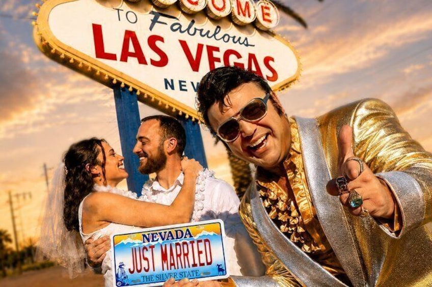 Gold Elvis Wedding or Vow Renewal at Las Vegas Sign 2
