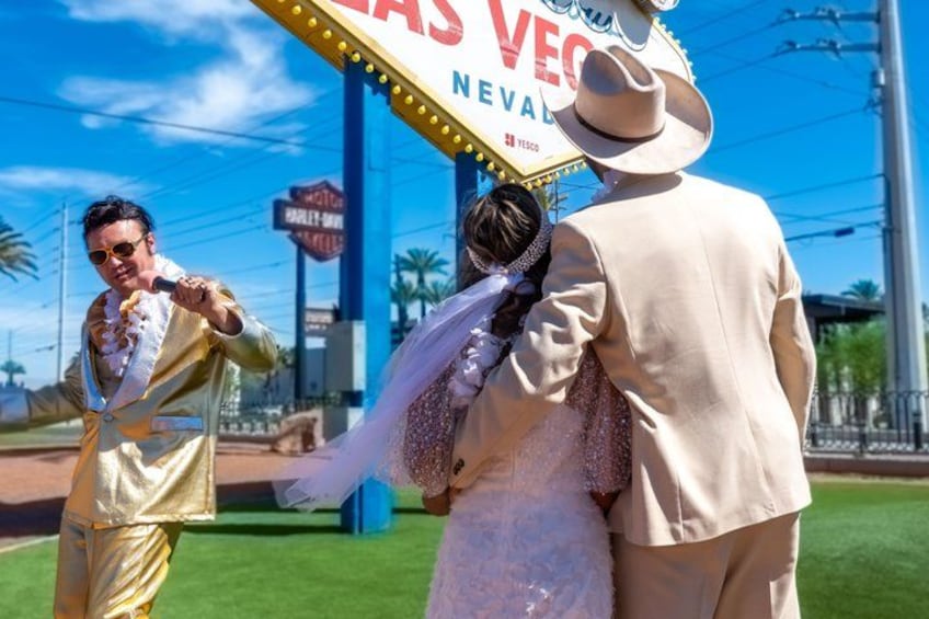 Gold Elvis Wedding or Vow Renewal at Las Vegas Sign 5