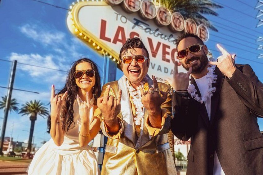 Gold Elvis Wedding or Vow Renewal at Las Vegas Sign 3