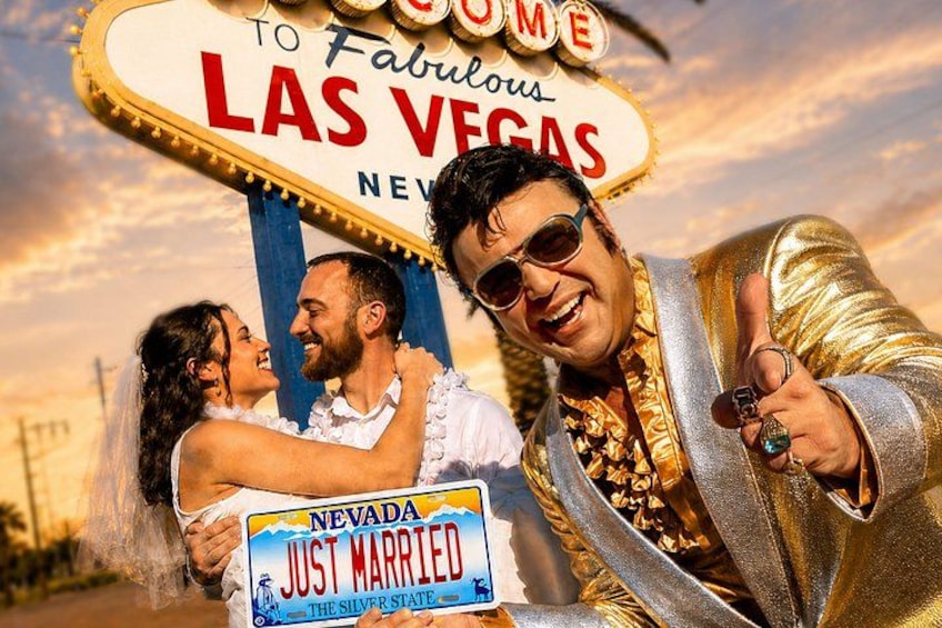 Gold Elvis Wedding or Vow Renewal at Las Vegas Sign 1