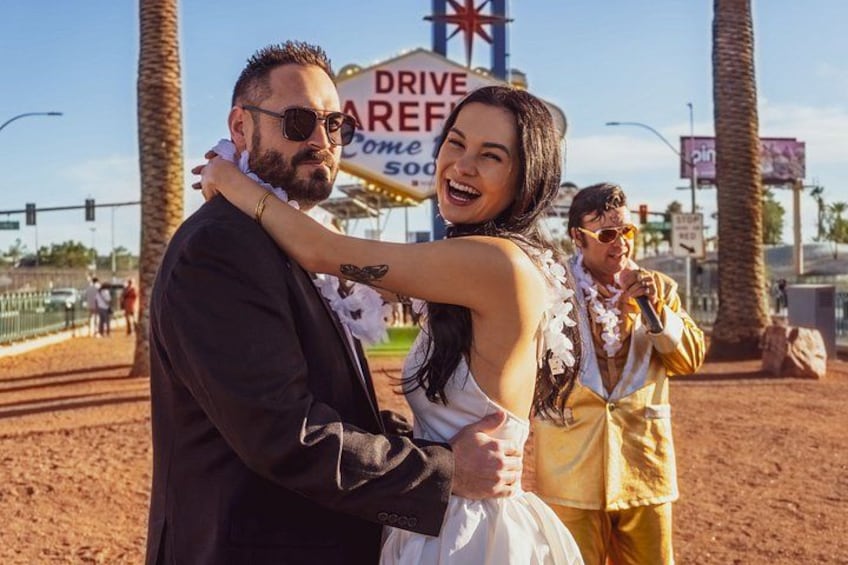 Gold Elvis Wedding or Vow Renewal at Las Vegas Sign 4