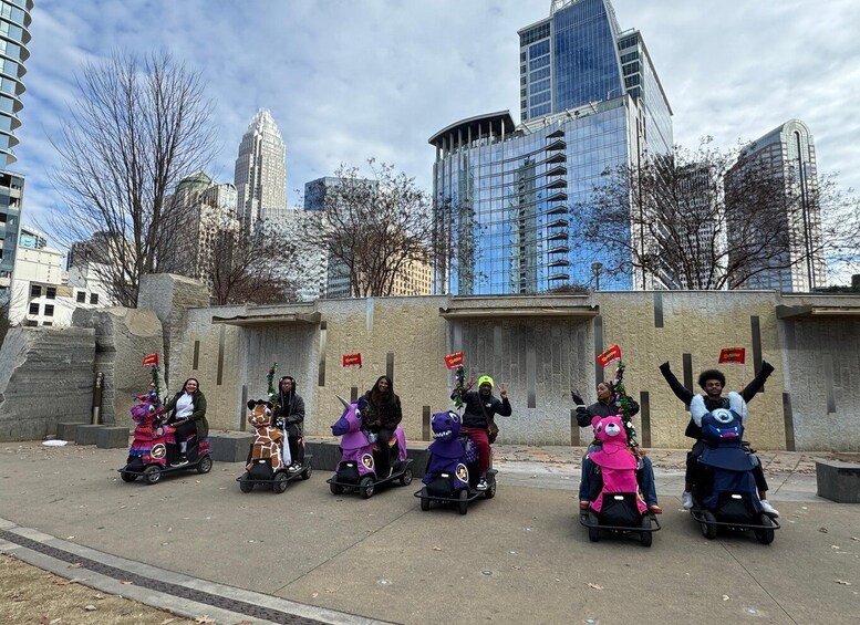 People on hoverboards in a city setting. 3