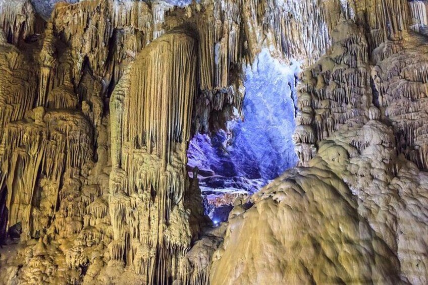 A cave with stalactites and stalagmites. 2