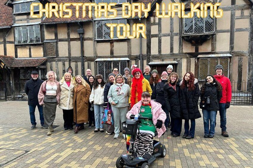Stratford Town Walk on Christmas Day with tour guide Margot in yellow coat 5