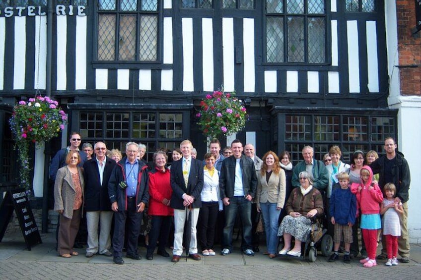Stratford Town Walk outside an ancient timber-framed building 5