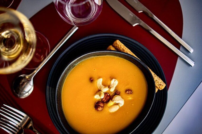 Creamy butternut squash velouté. 4