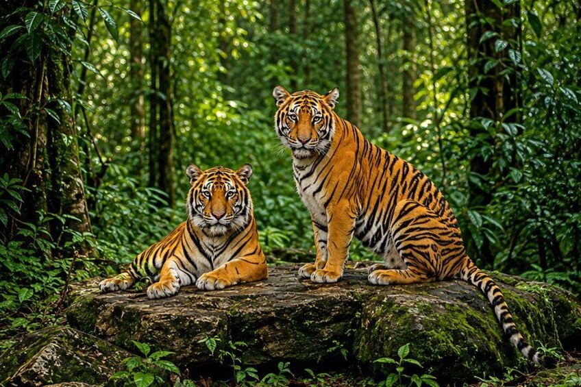 Dos tigres en un bosque denso. 1