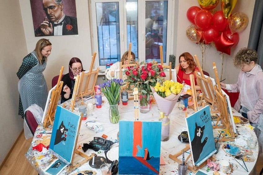 Art and Wine Sip and Paint Party in an Art Studio in Riga 1
